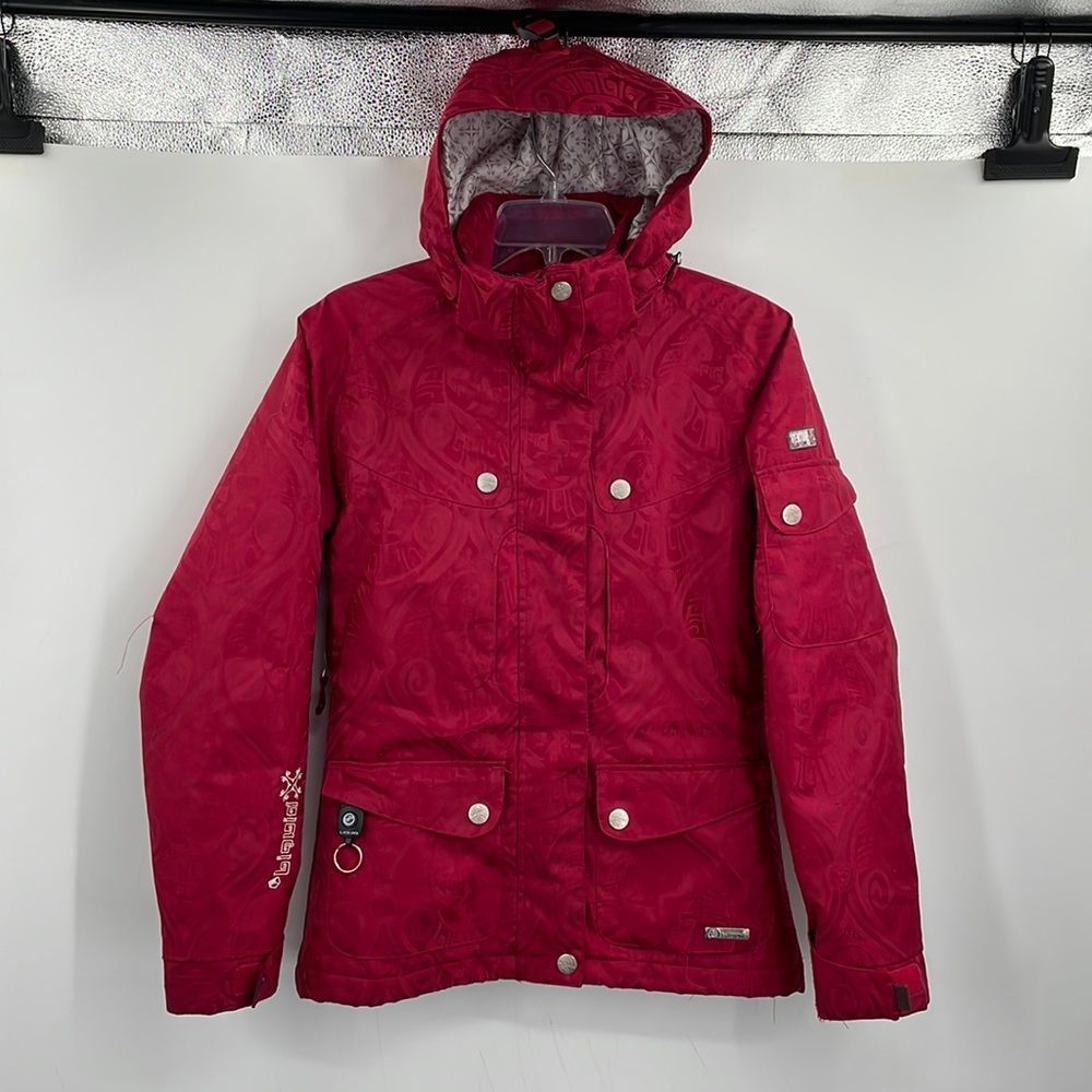 Liquid snowboards boardwear jacket hooded ski snow magenta burgundy red sz XS